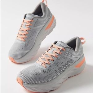 Hoka One One Women's Light Gray and Peach Running Sneakers